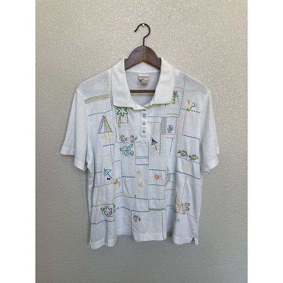 Koret Tops - Vintage Koret womens embroidered white polo size XL beach sail vacation hawaiian